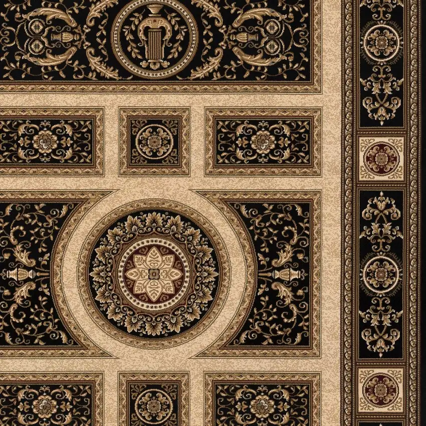 Beige and Black Oriental Power Loom Area Rug Photo 3