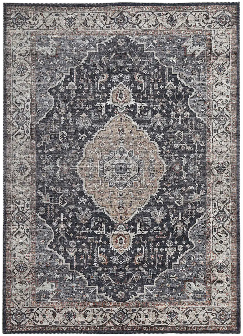 Black Oriental Power Loom Stain Resistant Area Rug Photo 6
