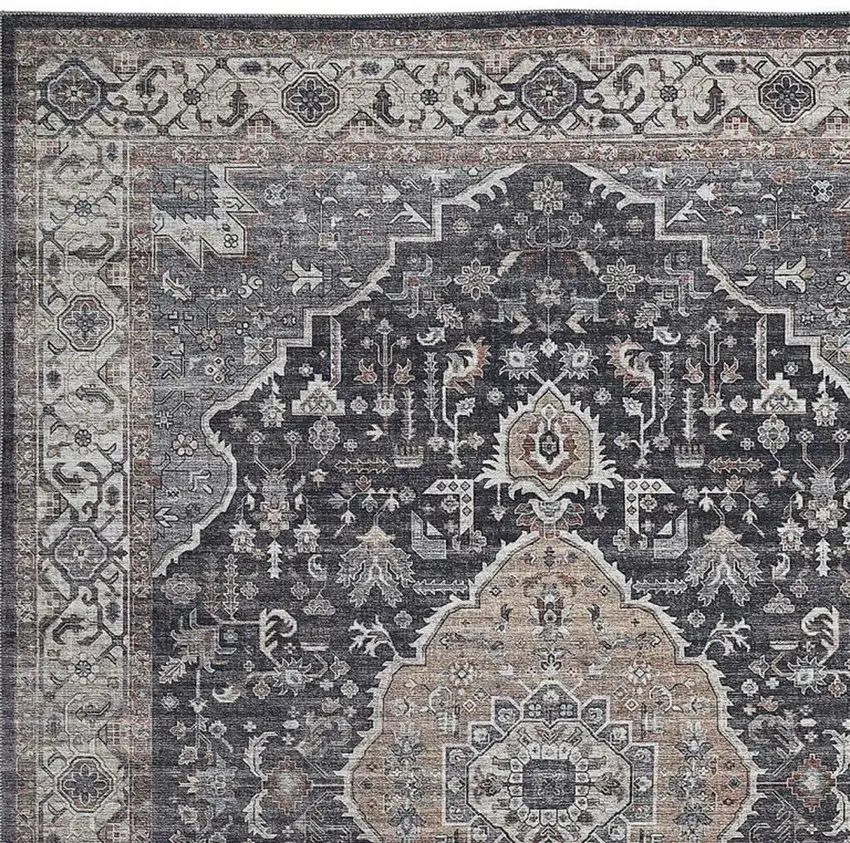 Black Oriental Power Loom Stain Resistant Area Rug Photo 3