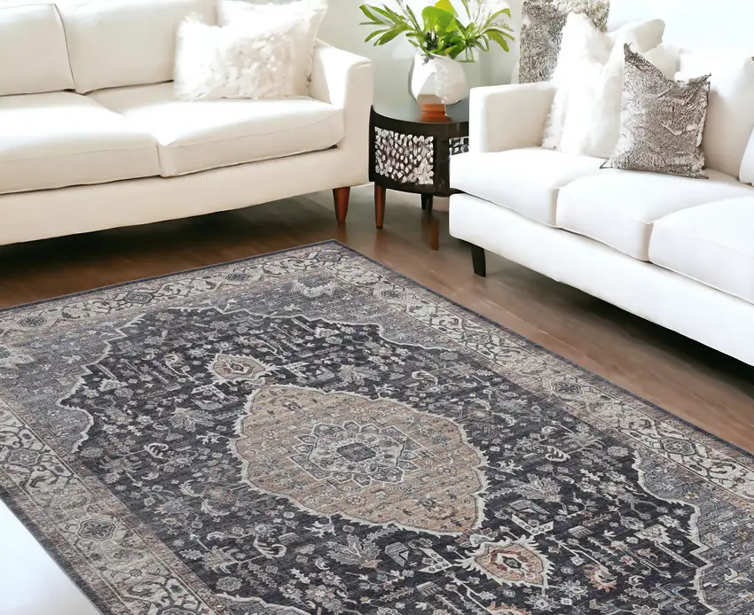 Black Oriental Stain Resistant Area Rug Photo 2