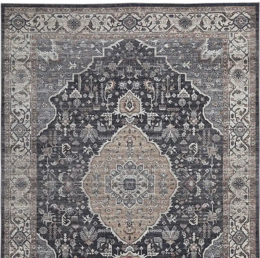 Black Oriental Stain Resistant Area Rug Photo 6