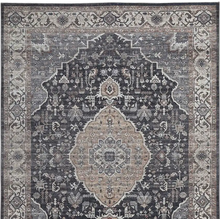Black Oriental Stain Resistant Area Rug Photo 4