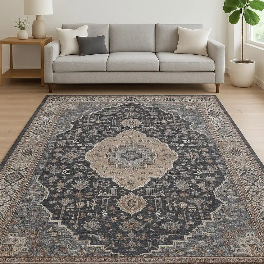 Black Oriental Stain Resistant Area Rug Photo 1