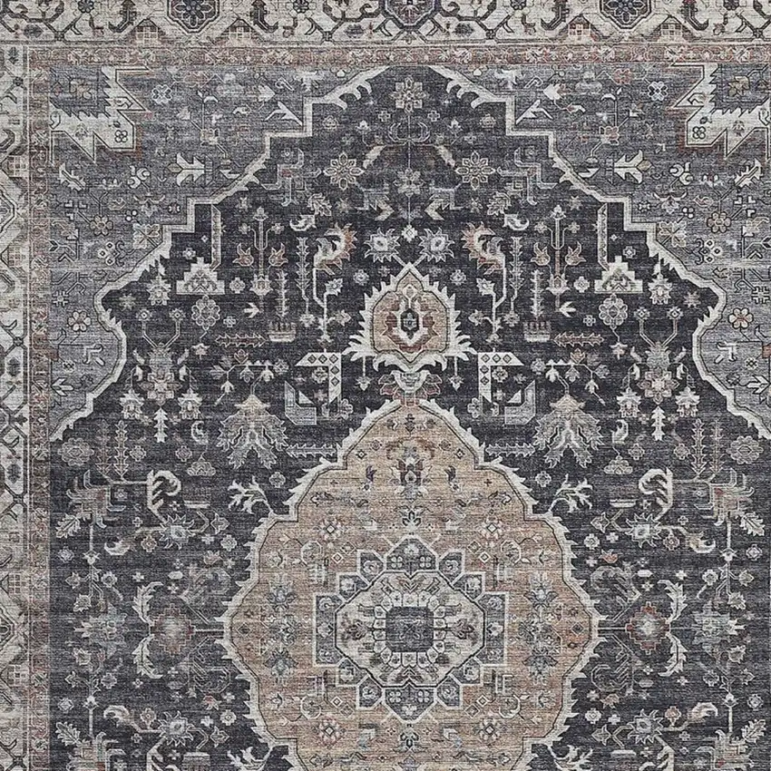 Black Oriental Stain Resistant Area Rug Photo 3