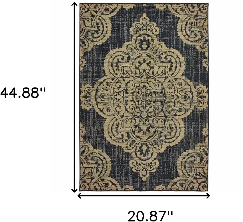 Black Oriental Stain Resistant Indoor Outdoor Area Rug Photo 5
