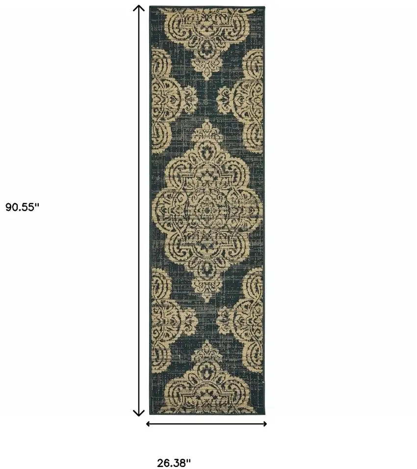 Black Oriental Stain Resistant Indoor Outdoor Area Rug Photo 5