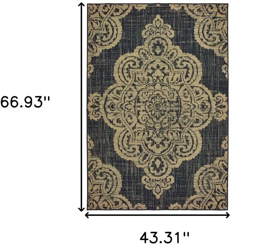 Black Oriental Stain Resistant Indoor Outdoor Area Rug Photo 5