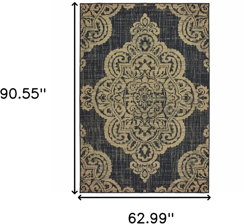 Black Oriental Stain Resistant Indoor Outdoor Area Rug Photo 5