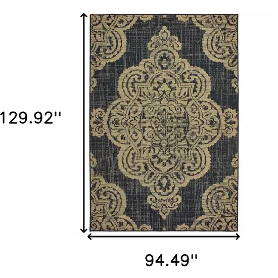 Black Oriental Stain Resistant Indoor Outdoor Area Rug Photo 5