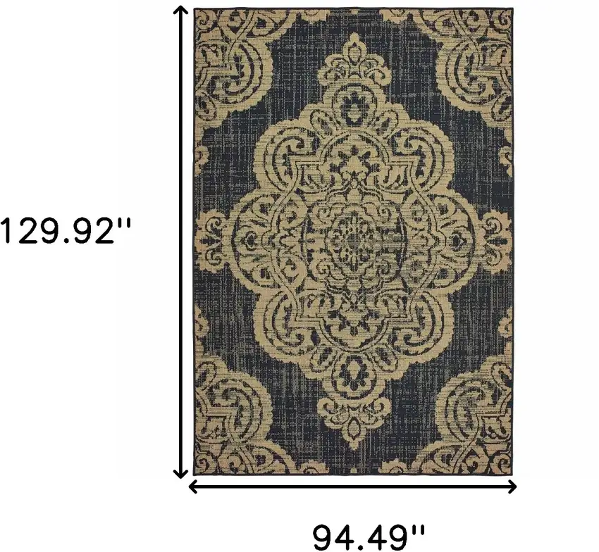 Black Oriental Stain Resistant Indoor Outdoor Area Rug Photo 5