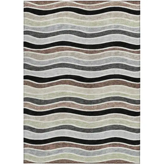 Black Pewter And Ivory Striped Washable Indoor Outdoor Area Rug Photo 4