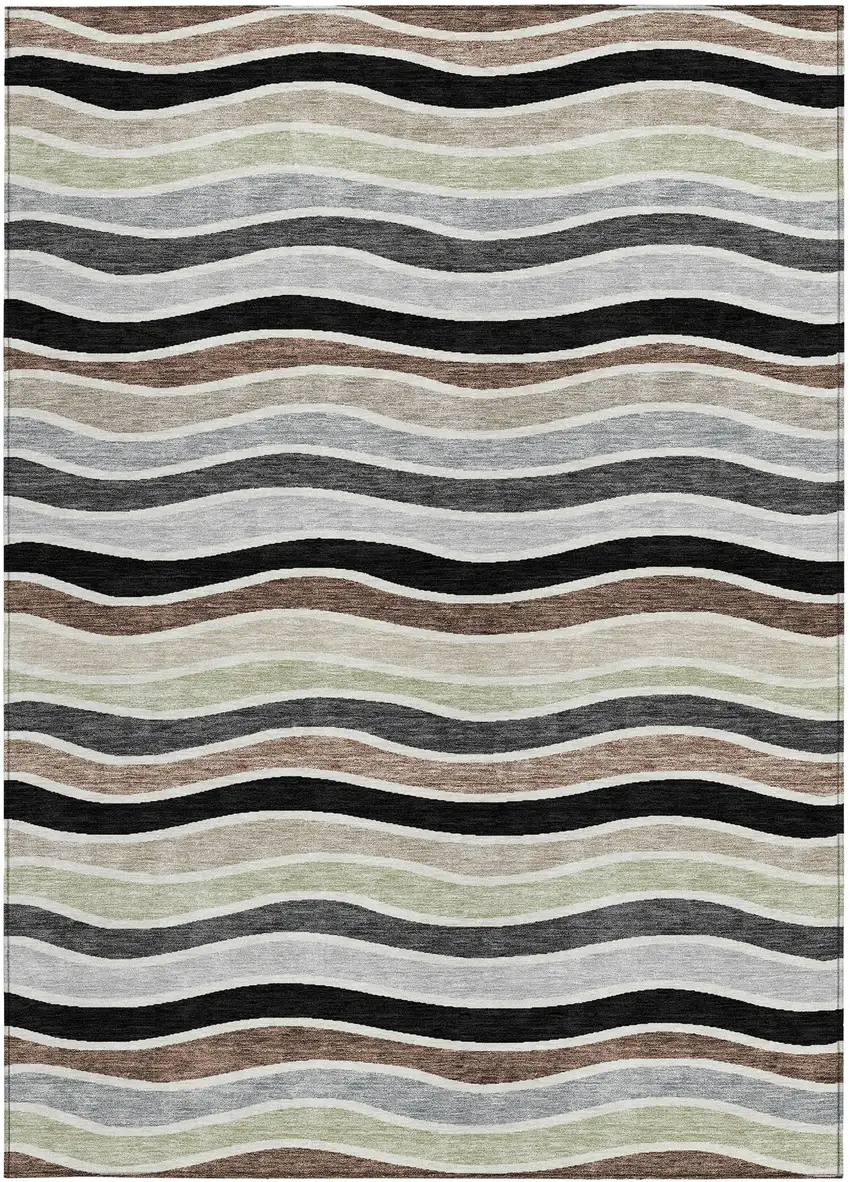 Black Pewter And Ivory Striped Washable Indoor Outdoor Area Rug Photo 4
