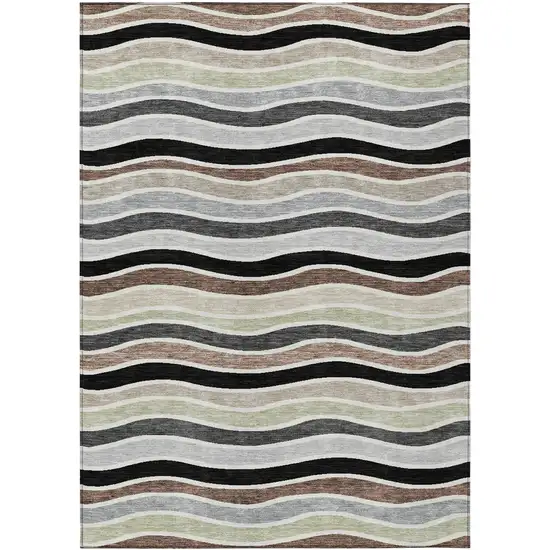 Black Pewter And Ivory Striped Washable Indoor Outdoor Area Rug Photo 2