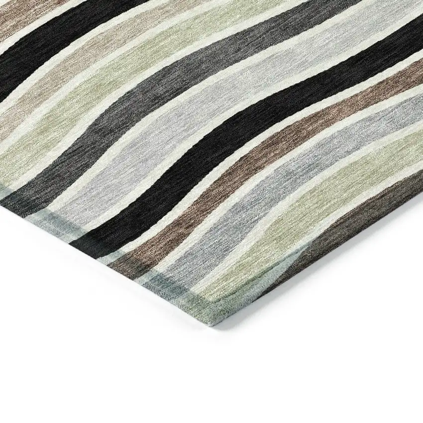 Black Pewter And Ivory Striped Washable Indoor Outdoor Area Rug Photo 5
