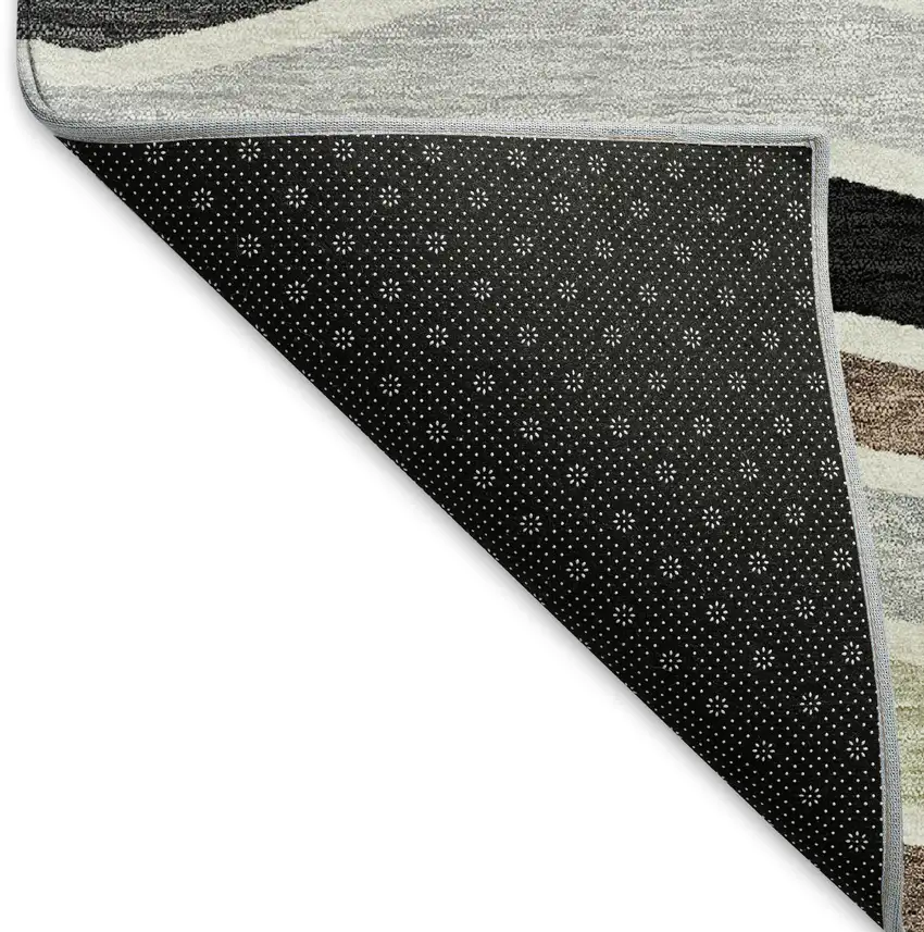 Black Pewter And Ivory Striped Washable Indoor Outdoor Area Rug Photo 4