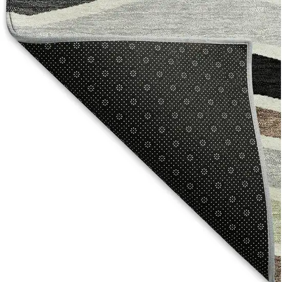 Black Pewter And Ivory Striped Washable Indoor Outdoor Area Rug Photo 5