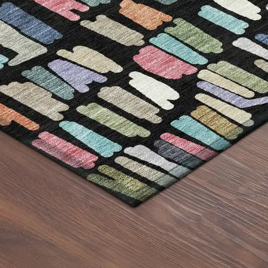 Black Pink And Green Striped Washable Indoor Outdoor Area Rug Photo 9