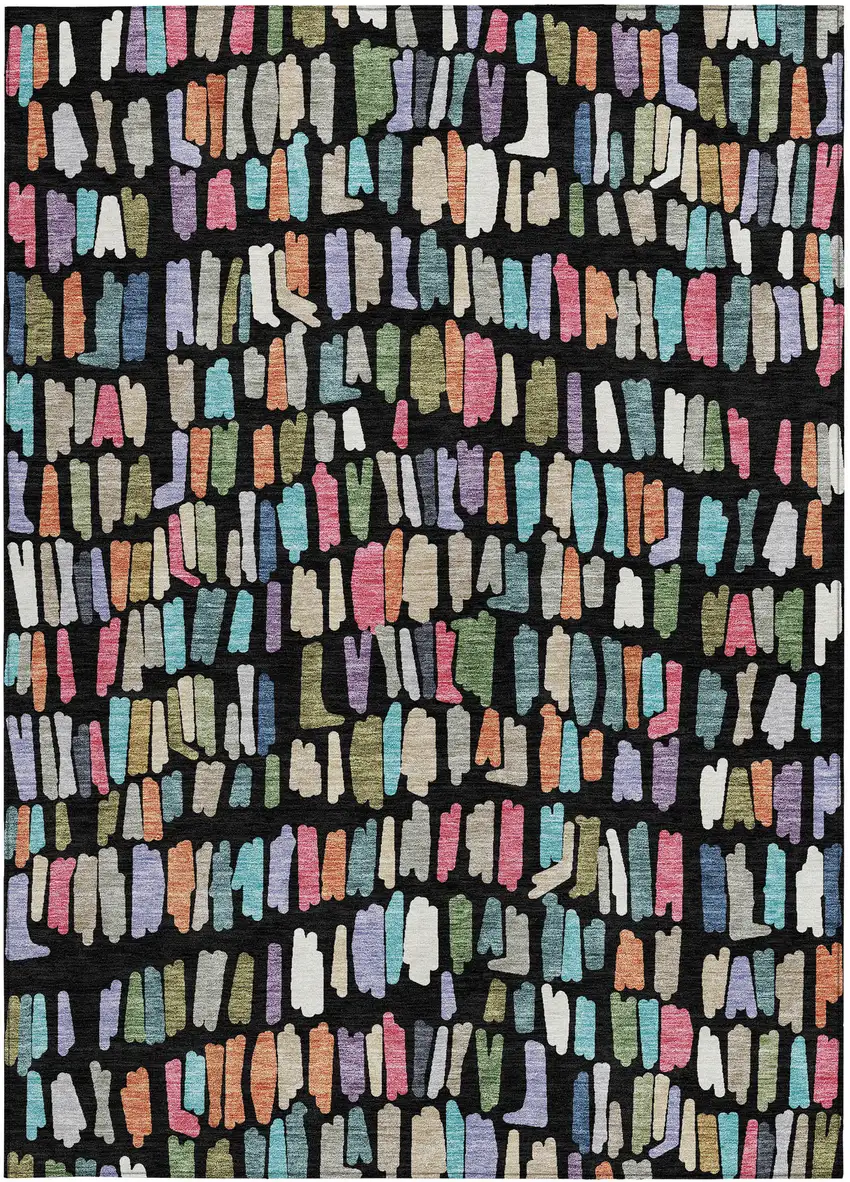 Black Pink And Green Striped Washable Indoor Outdoor Area Rug Photo 2