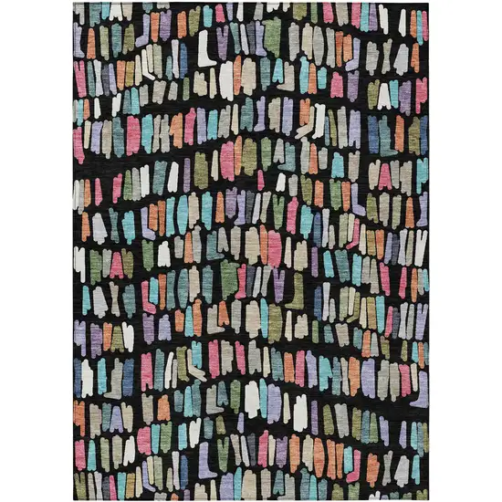 Black Pink And Green Striped Washable Indoor Outdoor Area Rug Photo 1