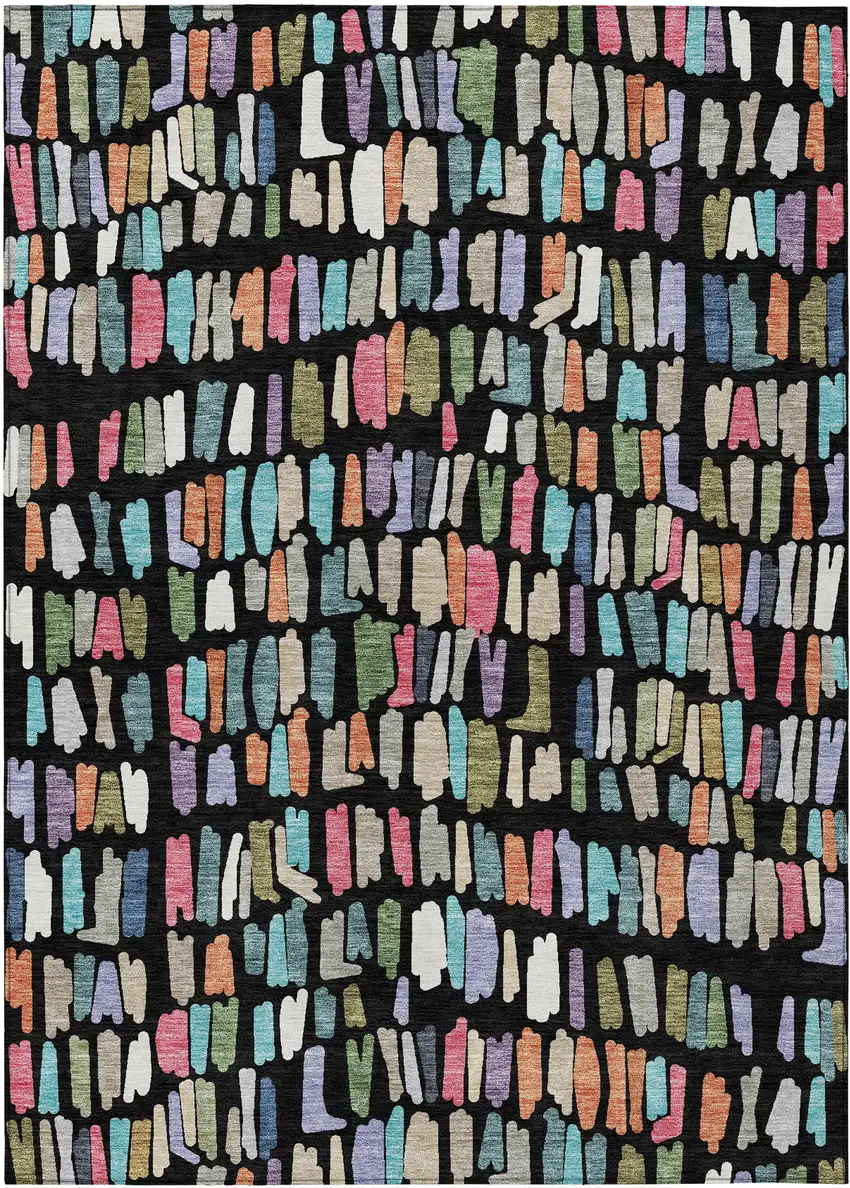Black Pink And Green Striped Washable Indoor Outdoor Area Rug Photo 1