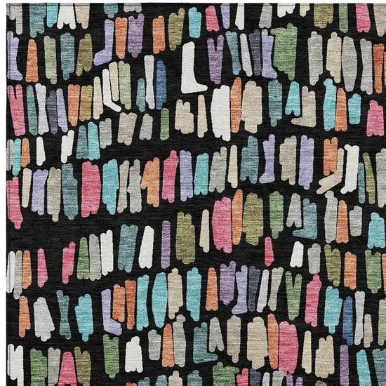 Black Pink And Green Striped Washable Indoor Outdoor Area Rug Photo 2