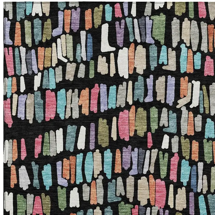 Black Pink And Green Striped Washable Indoor Outdoor Area Rug Photo 2