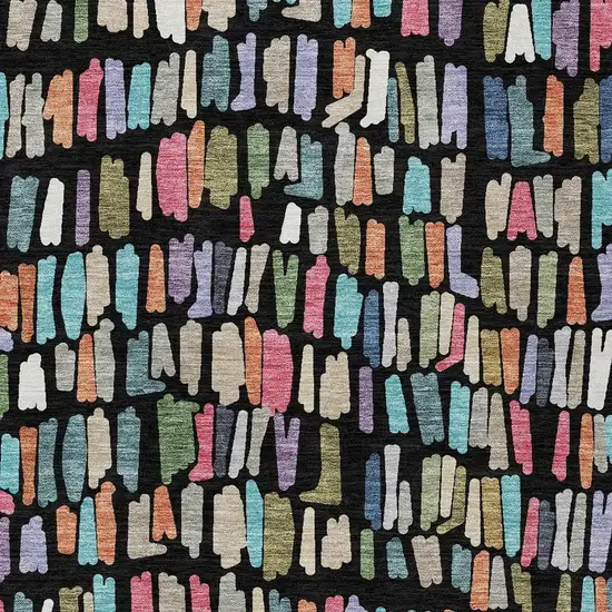 Black Pink And Green Striped Washable Indoor Outdoor Area Rug Photo 2