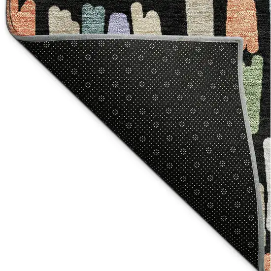 Black Pink And Green Striped Washable Indoor Outdoor Area Rug Photo 9