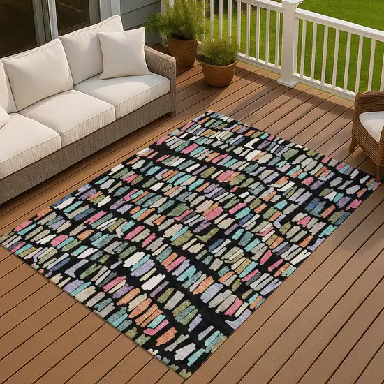 Black Pink And Green Striped Washable Indoor Outdoor Area Rug Photo 4