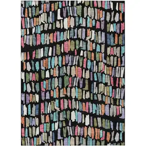 Photo of Black Pink And Green Striped Washable Indoor Outdoor Area Rug