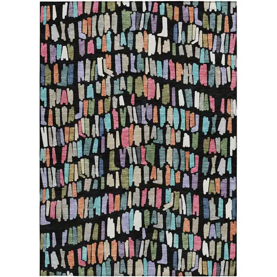 Black Pink And Green Striped Washable Indoor Outdoor Area Rug Photo 2