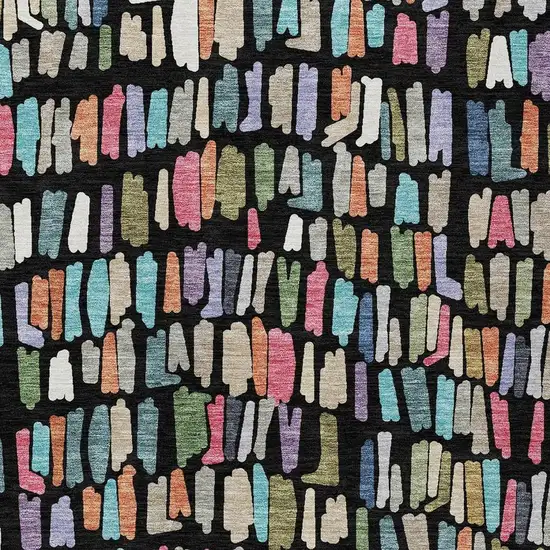 Black Pink And Green Striped Washable Indoor Outdoor Area Rug Photo 2