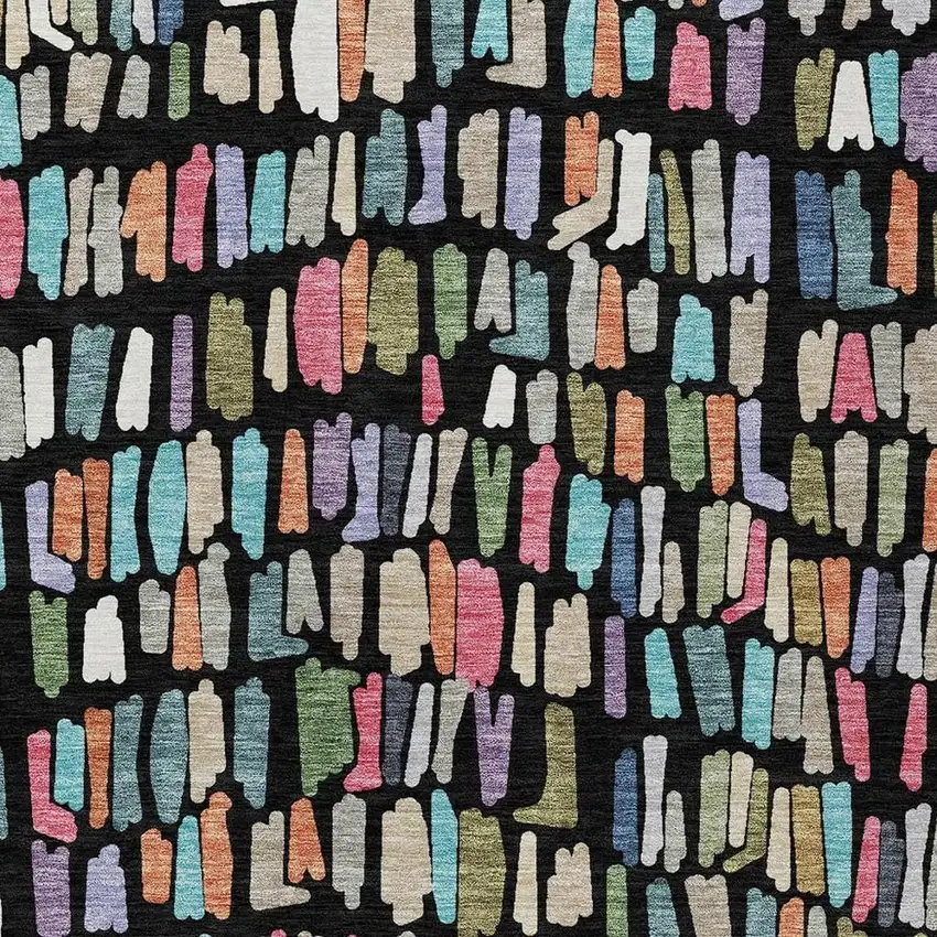 Black Pink And Green Striped Washable Indoor Outdoor Area Rug Photo 2