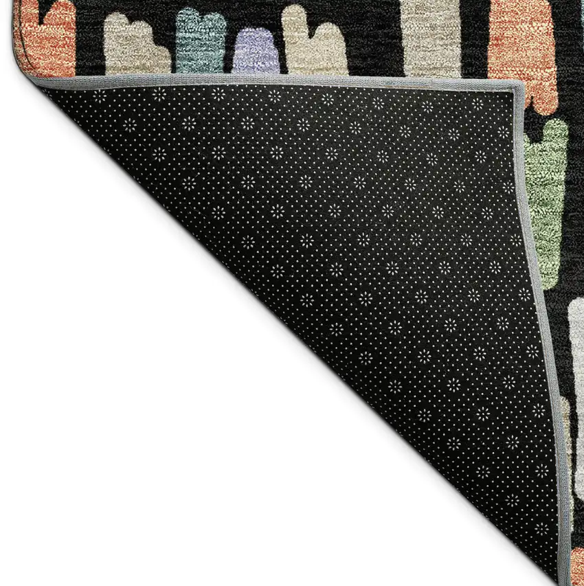 Black Pink And Green Striped Washable Indoor Outdoor Area Rug Photo 9