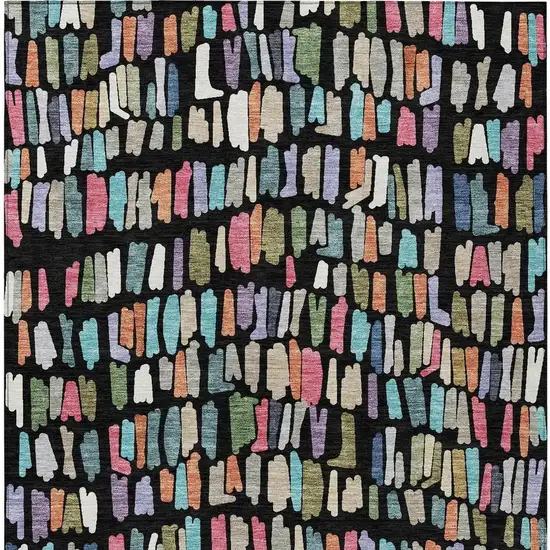 Black Pink And Green Striped Washable Indoor Outdoor Area Rug Photo 3