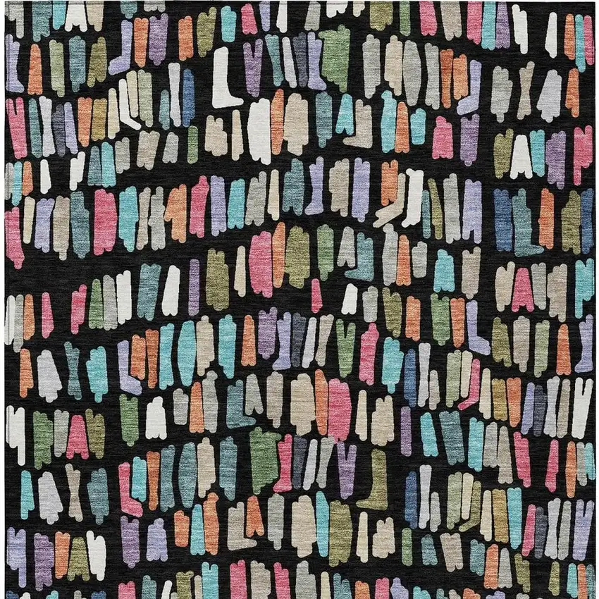 Black Pink And Green Striped Washable Indoor Outdoor Area Rug Photo 3