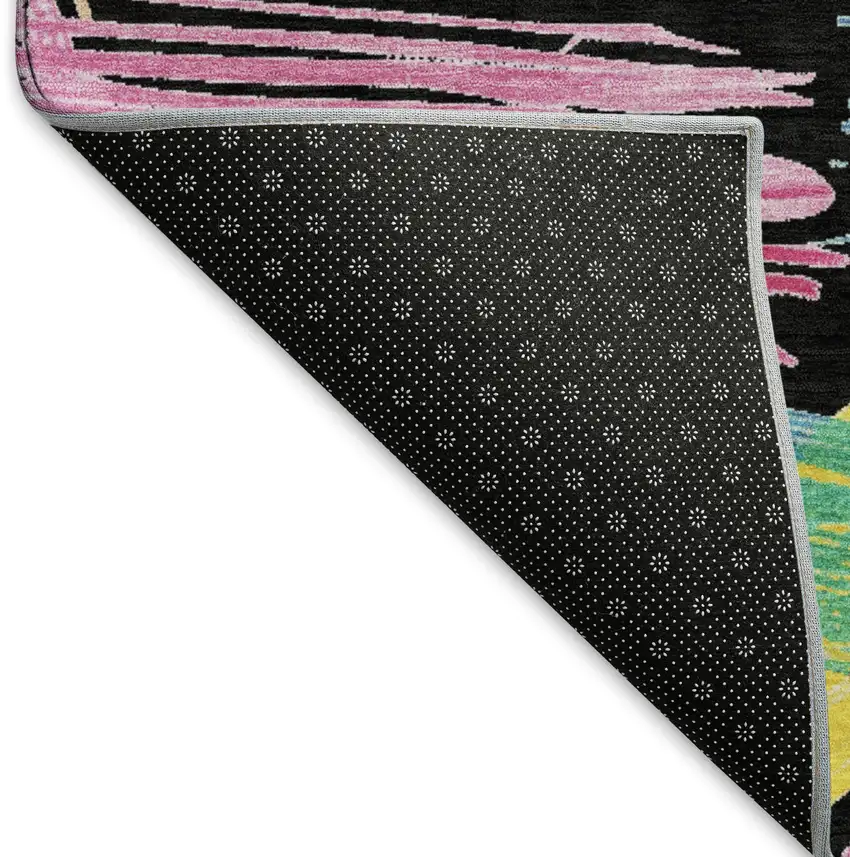 Black Pink And Yellow Striped Washable Area Rug With UV Protection Photo 4