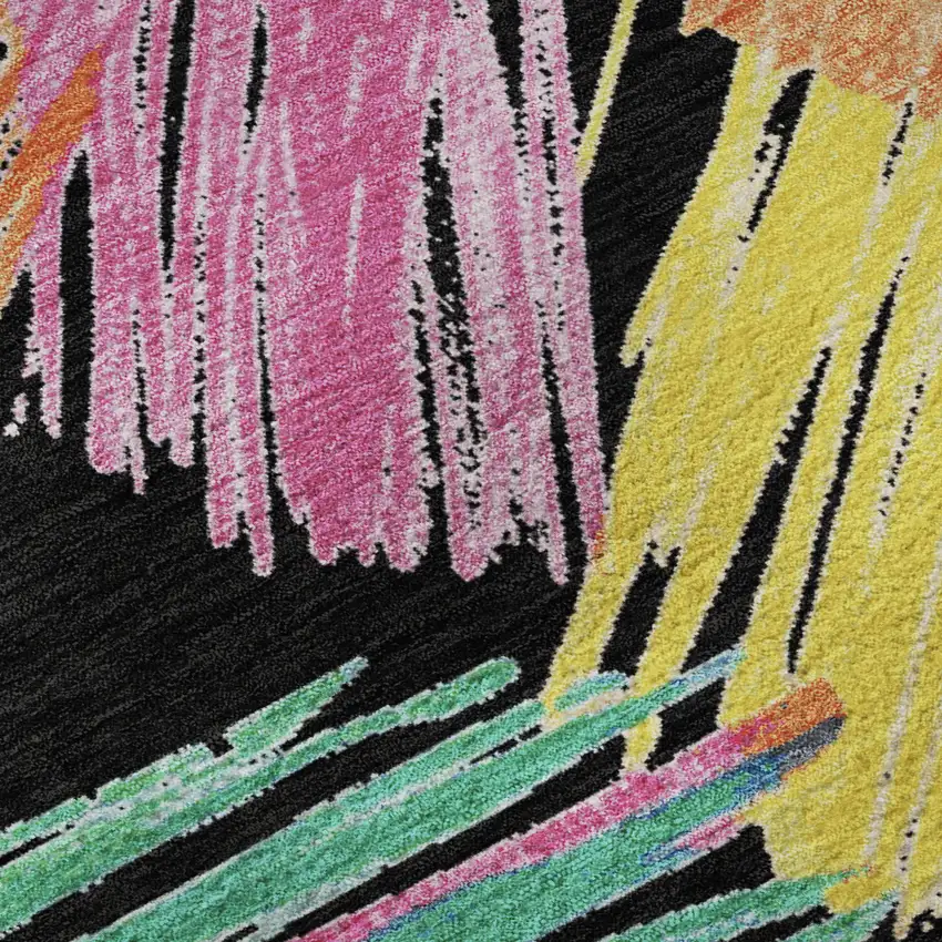 Black Pink And Yellow Striped Washable Area Rug With UV Protection Photo 7