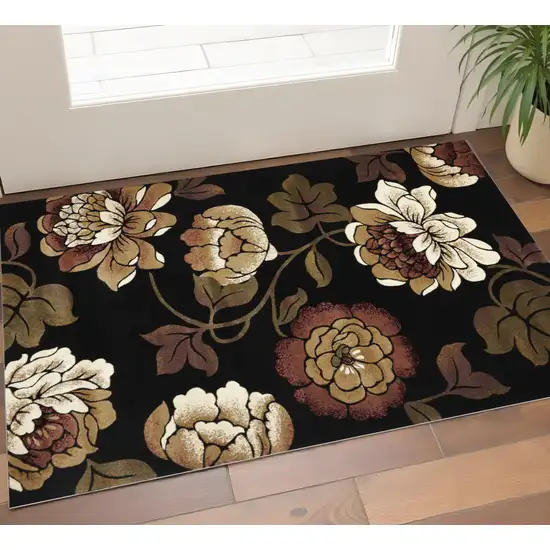 Black Tan And Ivory Floral Area Rug Photo 1