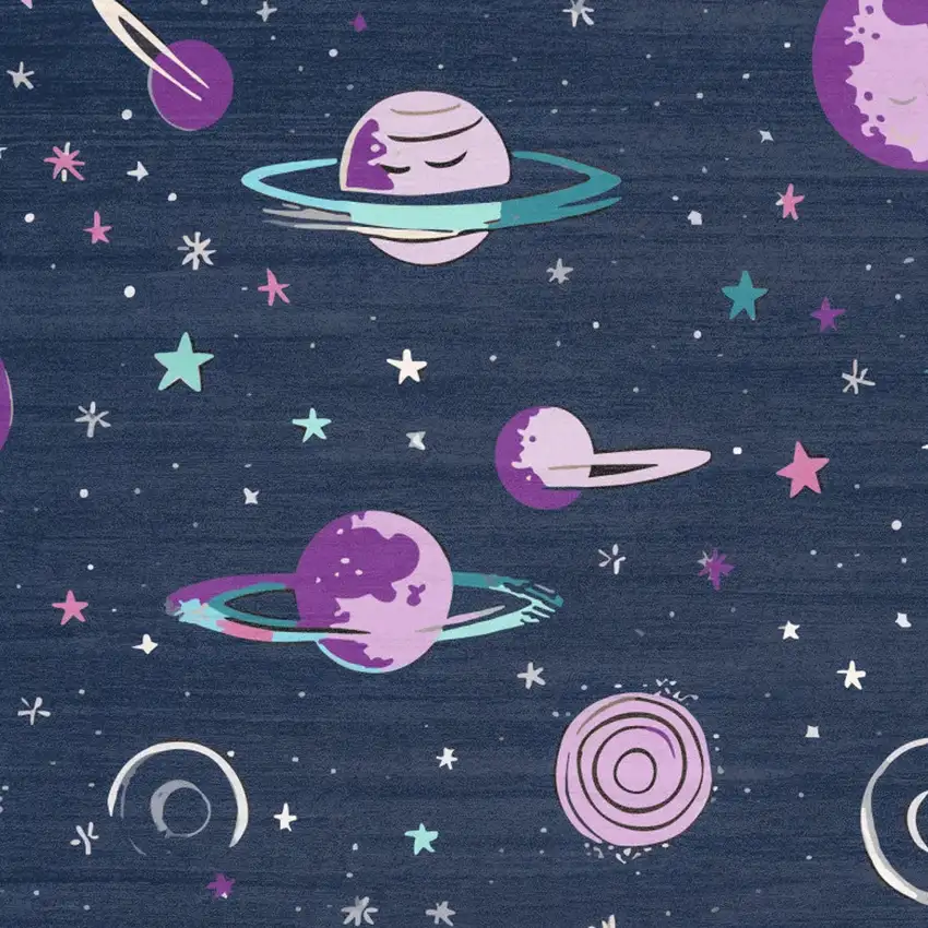 Black Purple And Blue Stars and Moon Youthful Washable Area Rug Photo 8