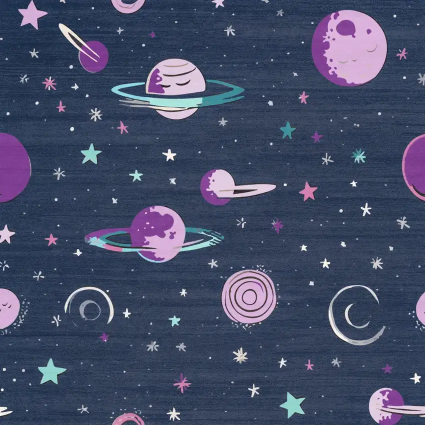 Black Purple And Blue Stars and Moon Youthful Washable Area Rug Photo 9