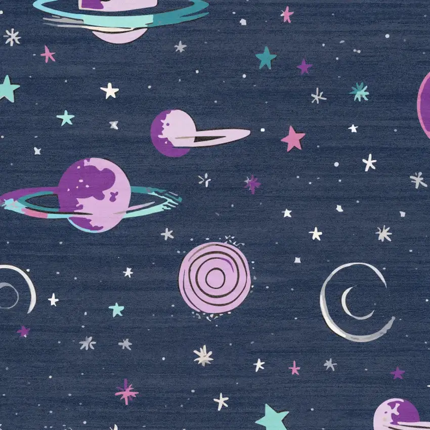 Black Purple And Blue Stars and Moon Youthful Washable Area Rug Photo 8