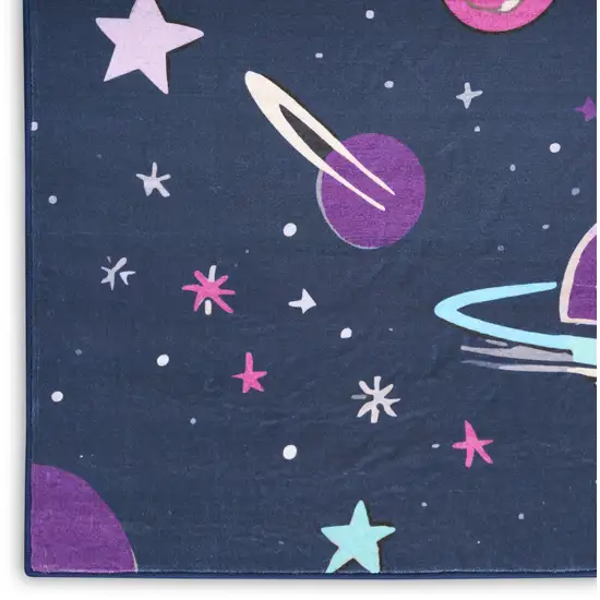 Black Purple And Blue Stars and Moon Youthful Washable Area Rug Photo 9