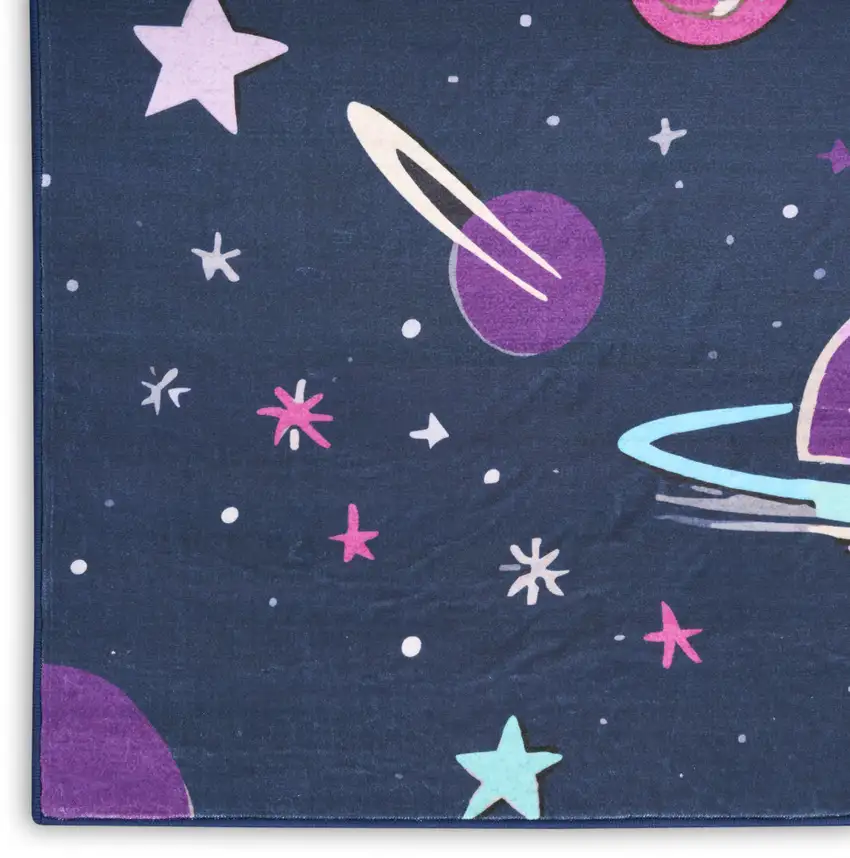 Black Purple And Blue Stars and Moon Youthful Washable Area Rug Photo 9