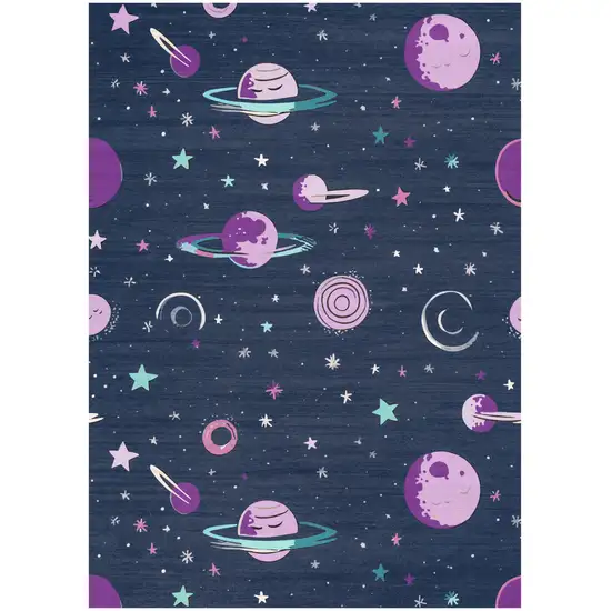 Black Purple And Blue Stars and Moon Youthful Washable Area Rug Photo 4