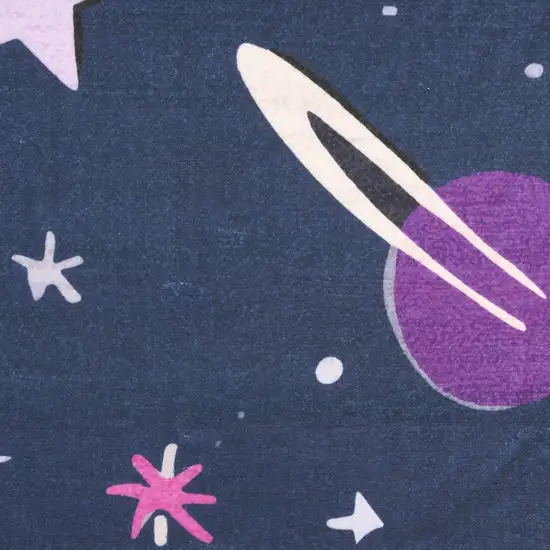 Black Purple And Blue Stars and Moon Youthful Washable Area Rug Photo 5