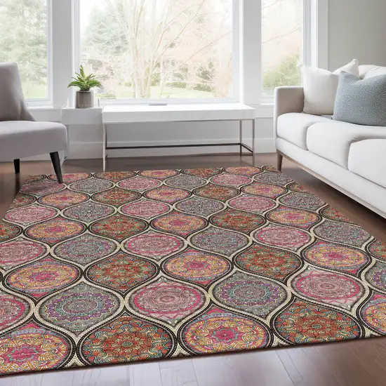 Black Purple And Pink Ogee Washable Area Rug With UV Protection Photo 5