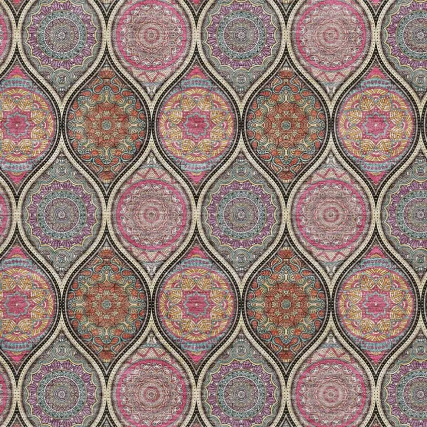 Black Purple And Pink Ogee Washable Area Rug With UV Protection Photo 2