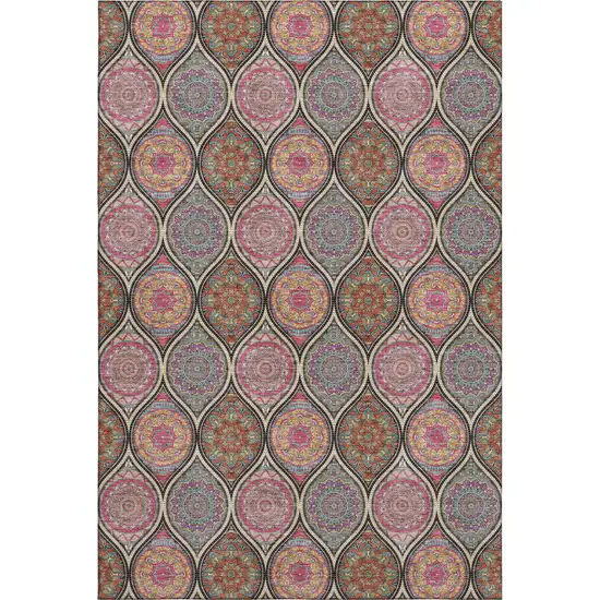 Black Purple And Pink Ogee Washable Area Rug With UV Protection Photo 1