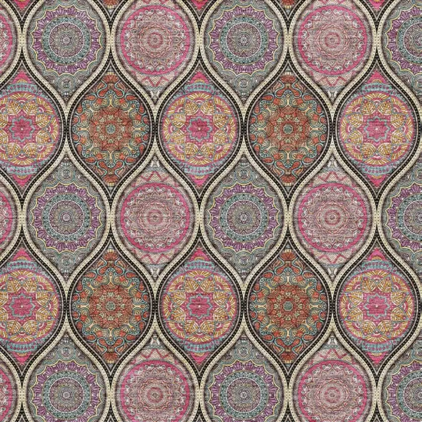 Black Purple And Pink Ogee Washable Area Rug With UV Protection Photo 2